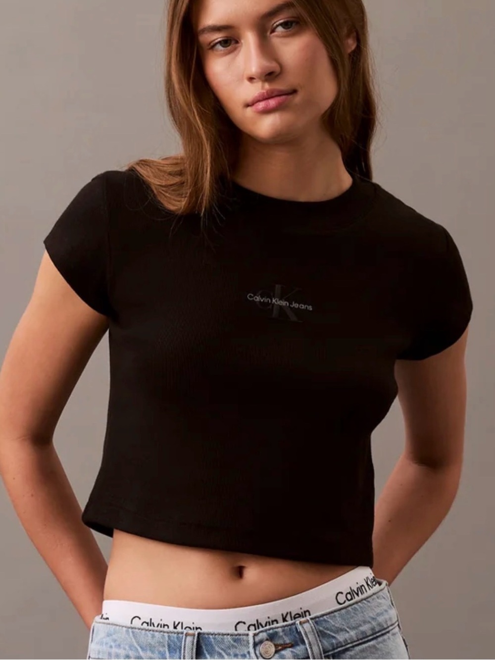 Calvin Klein Women's SS Monogram Baby T-Shirt Black